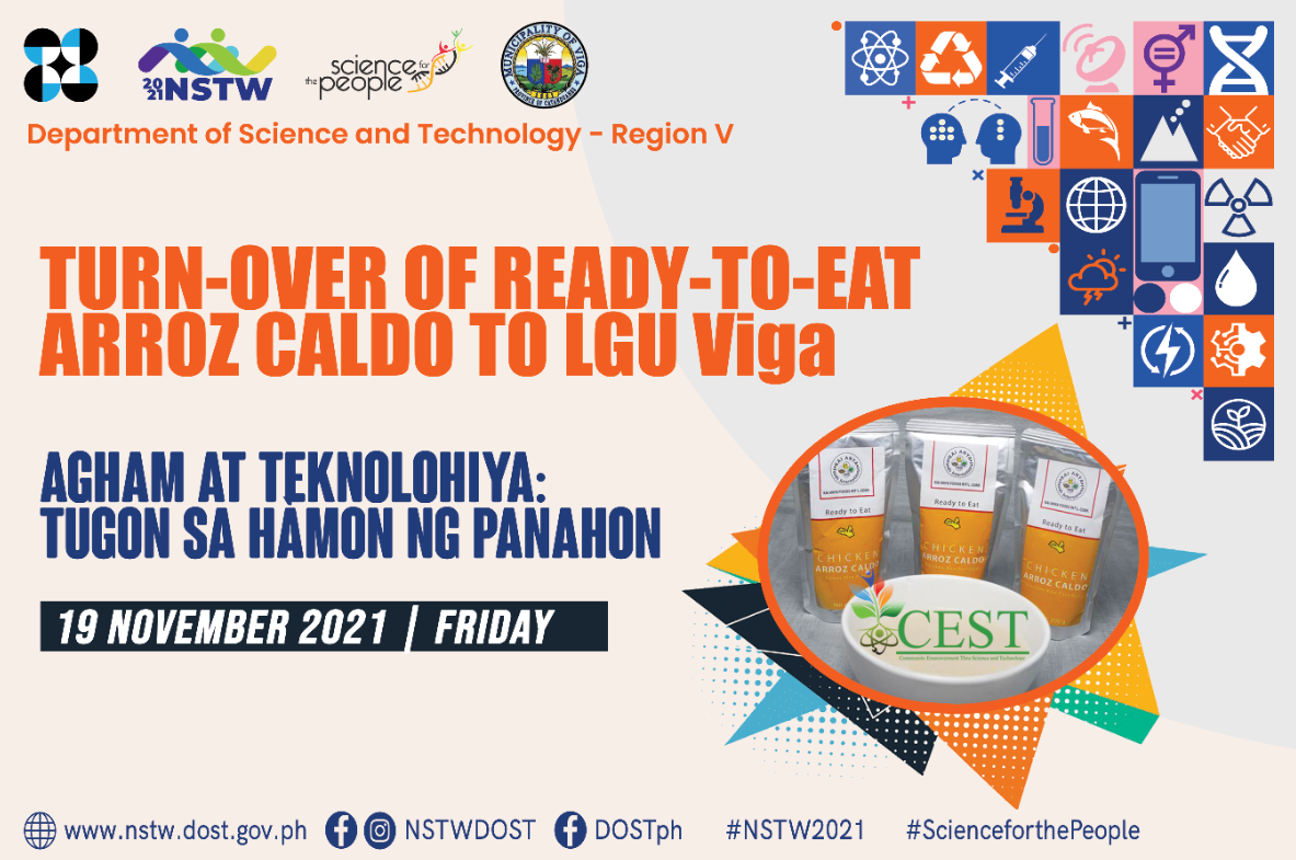 DOST V turns over Ready-to-Eat Arroz Caldo and Rice-Mongo-Sesame blend to CEST beneficiary-communities image